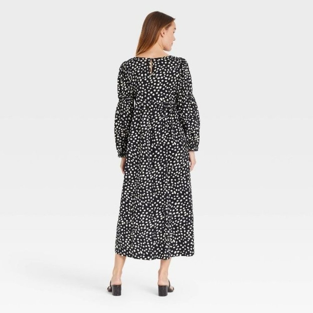 Who What Wear Womens Dress Medium Black Maxi Long Sleeve Polka Dot Victorian New - Picture 5 of 7